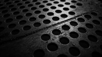 Close-up of industrial metal with circular perforations for abstract background photo