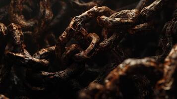 Close-up of rusted metal chains illustrating decay and time's passage photo