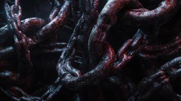 Heavy metallic chains with rust texture in dim lighting representing strength and bond photo