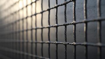 Close-up of a wire fence with blurred background in outlined grid pattern photo