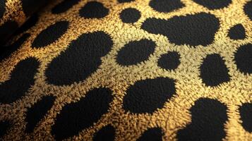 Golden leopard print fabric with black spots for fashion and home decor concepts photo