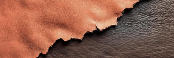 Close-up view of brown and black textured leather pieces in contrast photo