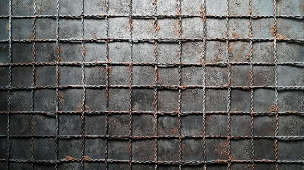 Rusty metal mesh on rough textured surface with industrial feel photo