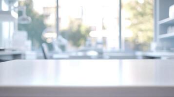 Minimalistic bright office interior with sunlight through large windows photo