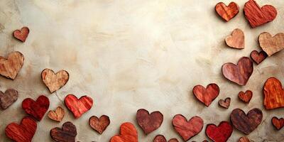 Rustic wooden hearts on textured background for valentine's day theme photo