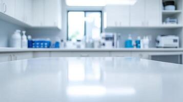 Empty countertop in modern dental clinic with focus on hygiene and cleanliness photo
