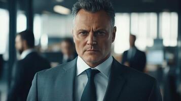 Confident businessman in a suit at an office meeting photo