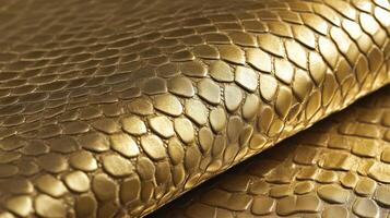 Golden snake skin leather texture with shiny scaly patterns for luxurious design concept photo