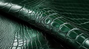 Close-up of luxurious textured green crocodile leather material pattern background photo