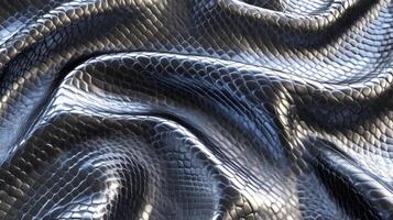 Shiny black snake skin pattern texture with reflective surface and curved forms photo