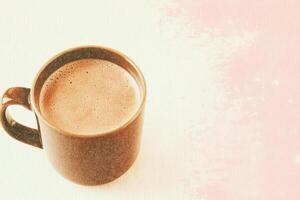 Warm Mug of Hot Cocoa on Pastel Background Cozy Comfort and Rustic Charm photo