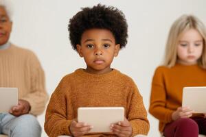 Children and Senior Using Tablets Together in a Modern Learning Environment photo