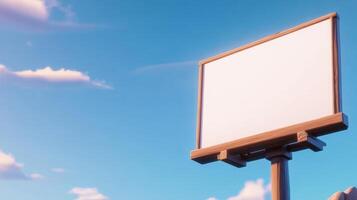 Blank Billboard Against Clear Blue Sky with Clouds in Background for Custom Advertising photo