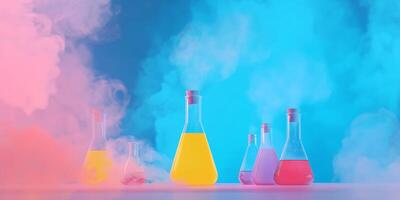 Colorful Chemistry Experiment with Smoke and Laboratory Glassware photo