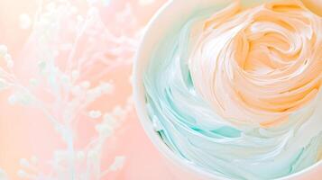 Pastel Swirled Cream in Soft Light with Delicate White Floral Accents photo