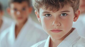 Focused Young Karate Student in Class Training Session photo