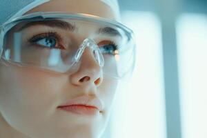 Focused Medical Professional Wearing Protective Goggles in Clinical Environment photo