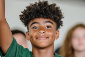 Enthusiastic Student Participating in Classroom Activity photo