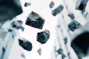 Floating Rocks in Abstract Urban Setting Defying Gravity Surreal Modern Art Concept photo