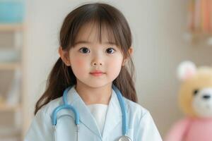Adorable Child in Doctor Costume with Stethoscope in Playful Setting photo