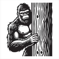 Bigfoot Hiding Behind a Tree - Stealth Mode vector
