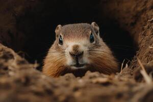 Curious Ground Squirrel Peeking Out of Its Burrow in Natural Habitat photo