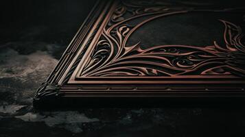 Ornate Metalwork Frame on Dark Surface Capturing Elegance and Artistry in photo