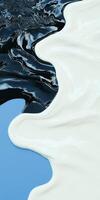 Abstract Contrast of Black and White Liquid Curves with Blue Background photo