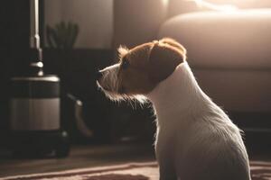 Silhouetted Jack Russell Terrier in Soft Light Indoors photo