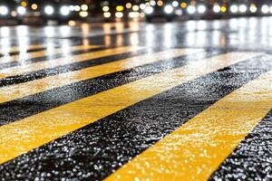 Wet Urban Crosswalk with Blurred Night Traffic Lights photo