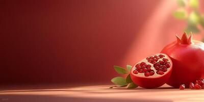Fresh Pomegranate with Seeds on Warm Red Background photo