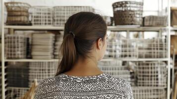 Woman Browsing Home Storage Options in Retail Store photo