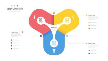 Venn diagram infographic chart template for business. 3steps presentation and venn diagram elements illustration. vector