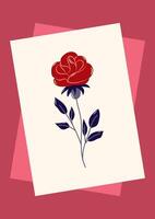 Valentine's Day Card with red rose in frame. Simple cute greeting card. illustration. vector