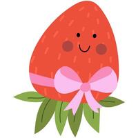 Cute strawberry character with pink bow. Perfect for whimsical and playful designs. Childish style vector