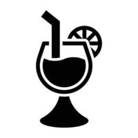 A black and white icon of a drink with a straw vector