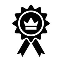 A black and white icon of a crown with a ribbon vector