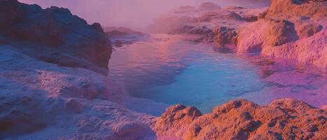 Vibrant hot springs with colorful mineral deposits in a geothermal setting photo
