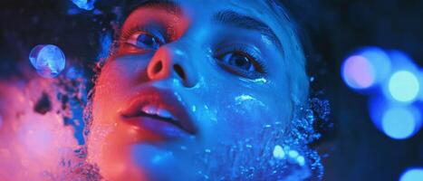 Glowing blue ice cave with magical lighting creates an otherworldly atmosphere photo