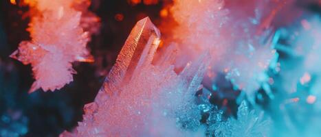 Intricate and delicate ice crystals showcase geometric frozen patterns up close photo