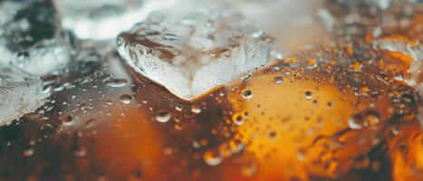 Refreshing cold drink with ice and condensation on glass creating a chilled ambiance photo