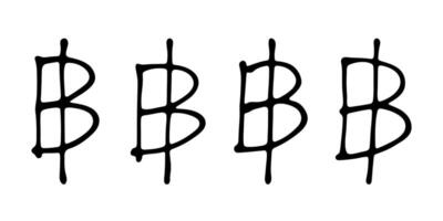 Hand drawn thai baht currency symbol set Brush stroke doodle Single element for design 4 vector