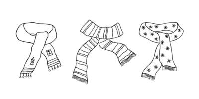 Knitted scarf doodle set Hand drawn winter accessories Single design element for card, print, design, decor 4 vector