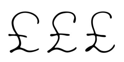 Hand drawn british pound currency symbol set Brush stroke doodle Single element for design 4 vector