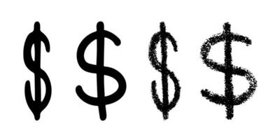 Hand drawn dollar currency symbol set Brush stroke doodle Single element for design 4 vector