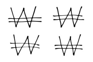 Hand drawn won set Brush stroke doodle Single element for design 4 vector