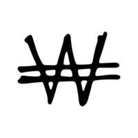 Hand drawn won currency symbol. Brush stroke doodle. Single element for design 4 vector