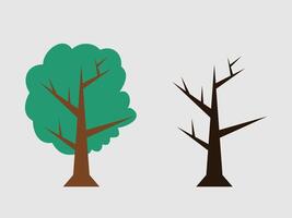The image shows two stylized trees side by side against a light gray background vector