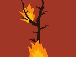 A stylized depiction of a burning tree against a reddish brown background vector