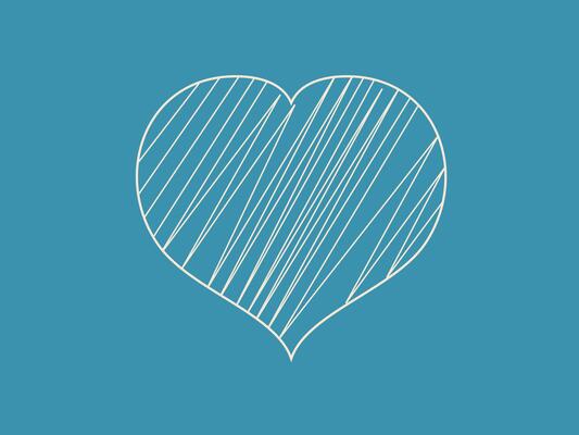 A simple white outline of a heart shape on a solid blue background